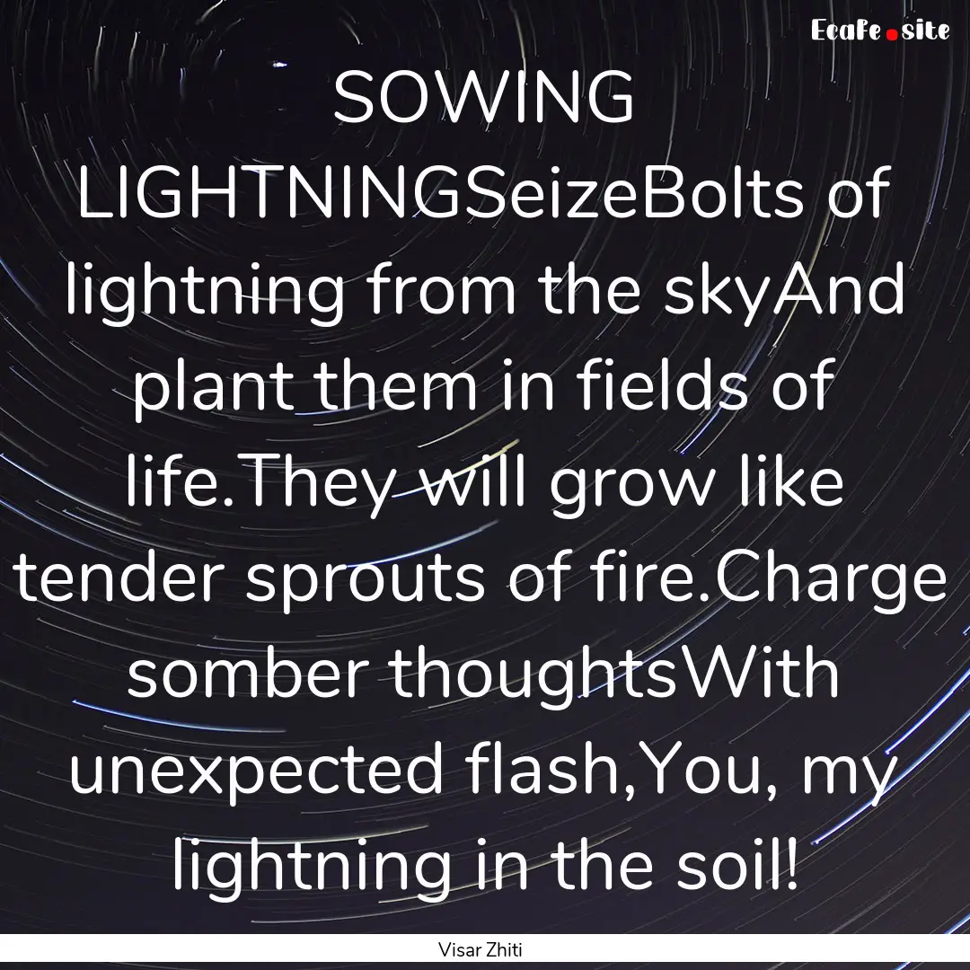 SOWING LIGHTNINGSeizeBolts of lightning from.... : Quote by Visar Zhiti