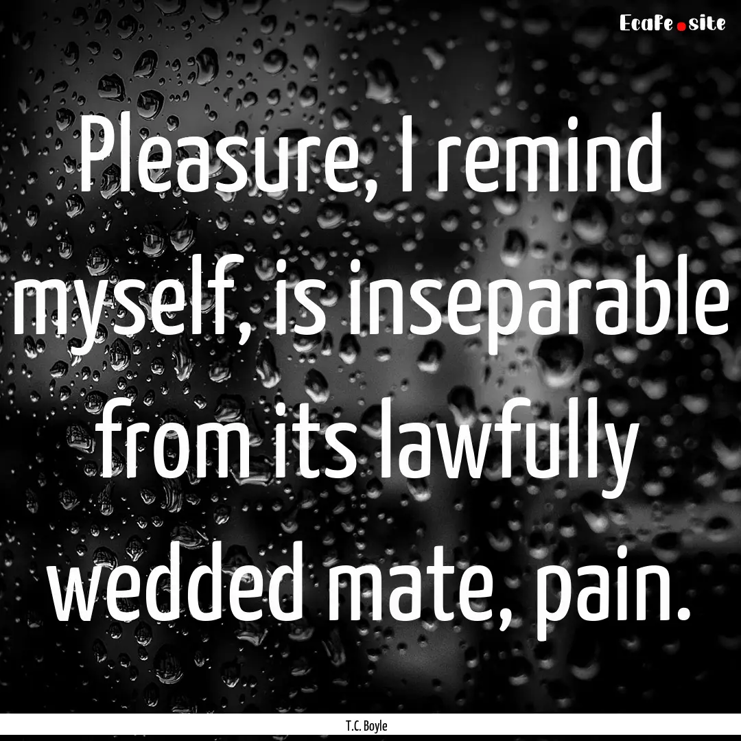 Pleasure, I remind myself, is inseparable.... : Quote by T.C. Boyle