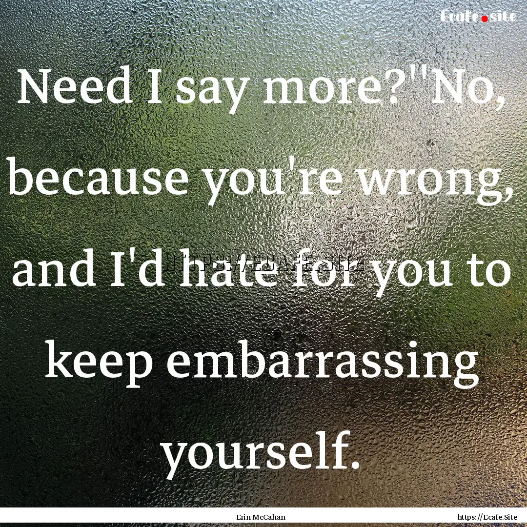 Need I say more?''No, because you're wrong,.... : Quote by Erin McCahan