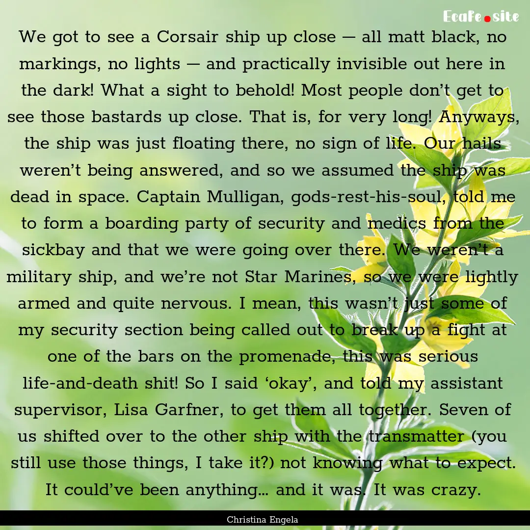 We got to see a Corsair ship up close –.... : Quote by Christina Engela