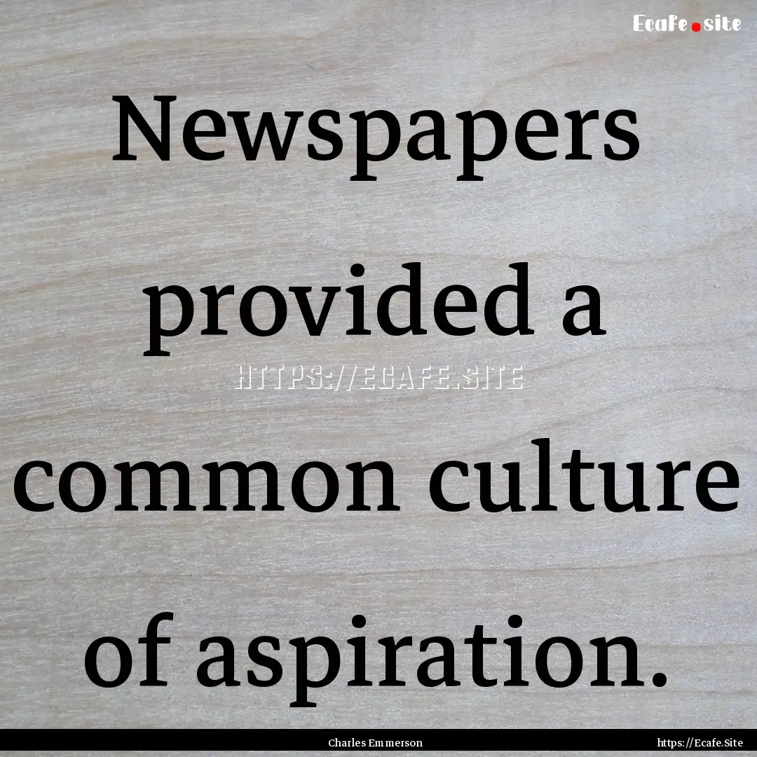 Newspapers provided a common culture of aspiration..... : Quote by Charles Emmerson