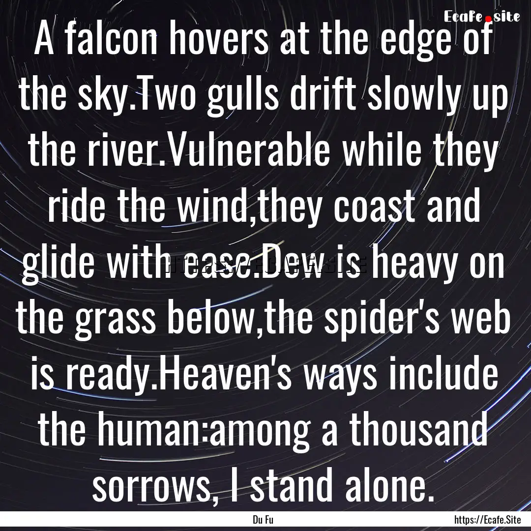 A falcon hovers at the edge of the sky.Two.... : Quote by Du Fu