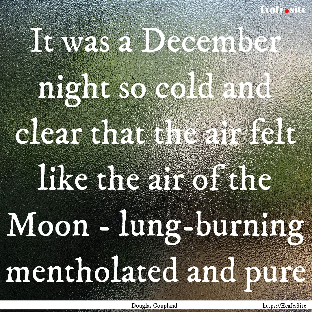 It was a December night so cold and clear.... : Quote by Douglas Coupland