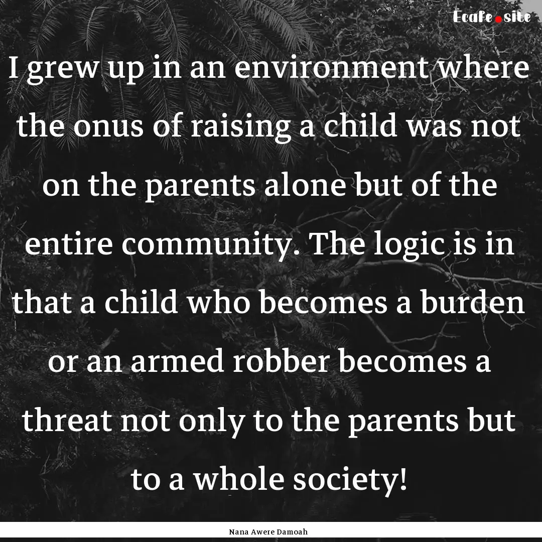 I grew up in an environment where the onus.... : Quote by Nana Awere Damoah