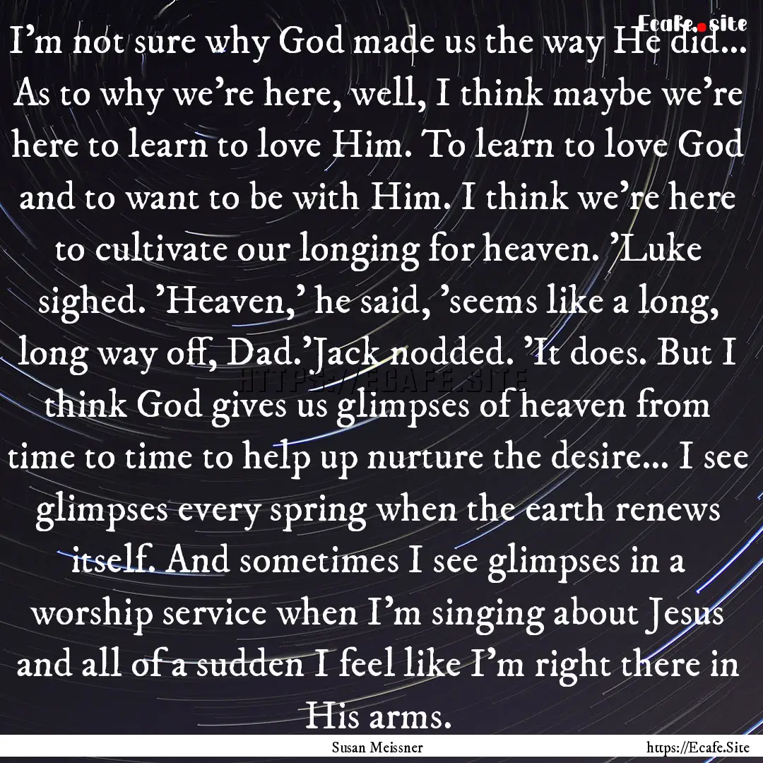 I'm not sure why God made us the way He did....... : Quote by Susan Meissner