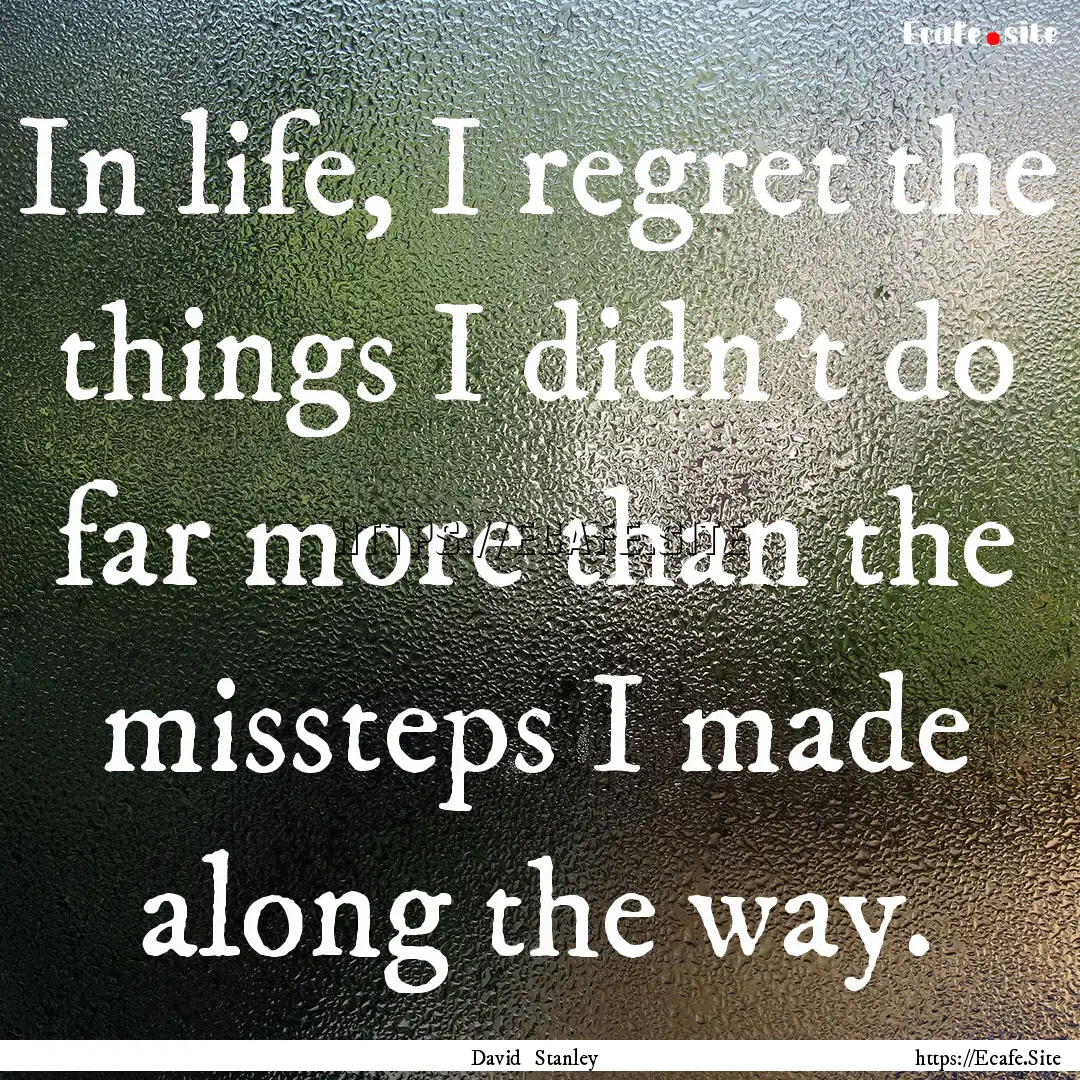 In life, I regret the things I didn't do.... : Quote by David Stanley