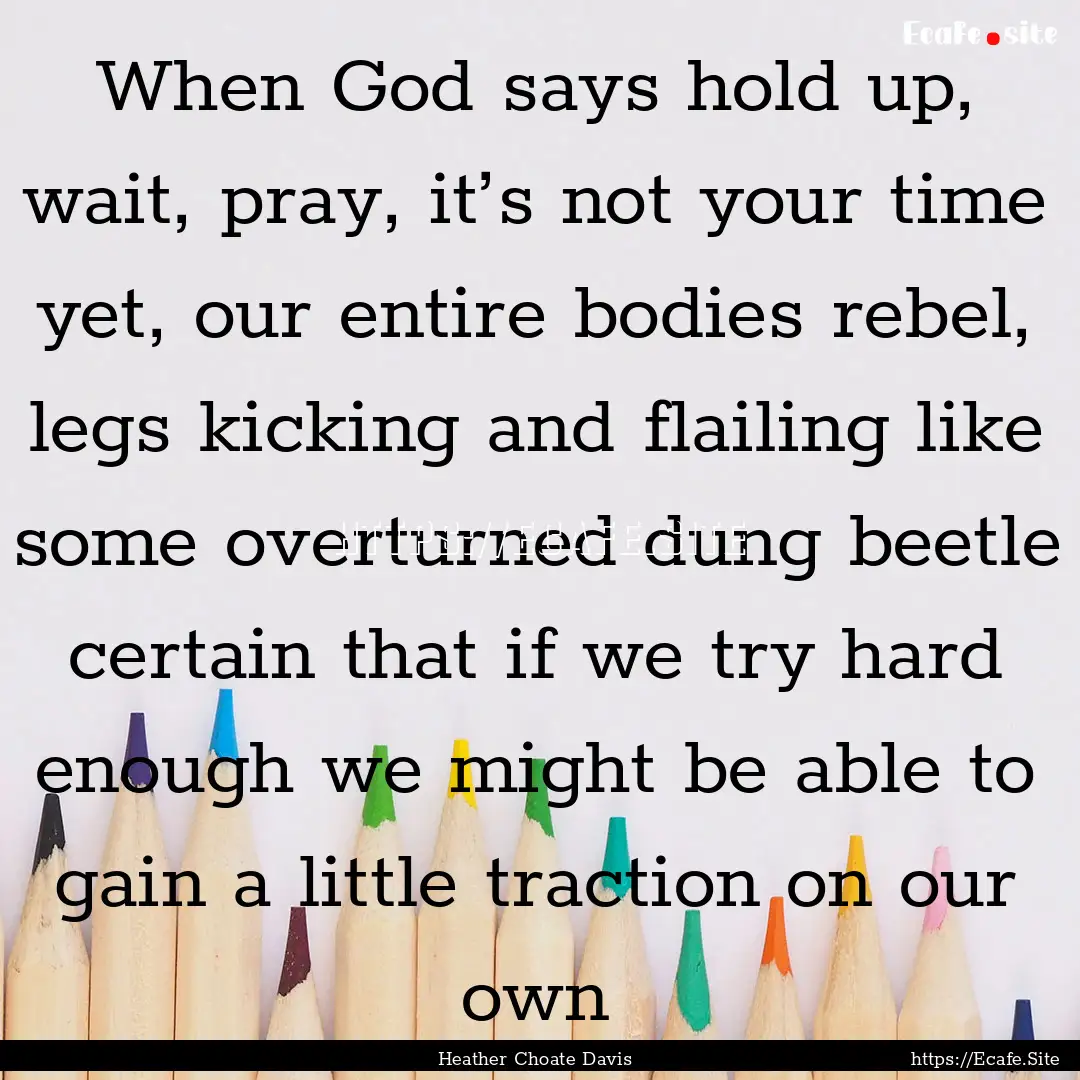 When God says hold up, wait, pray, it’s.... : Quote by Heather Choate Davis