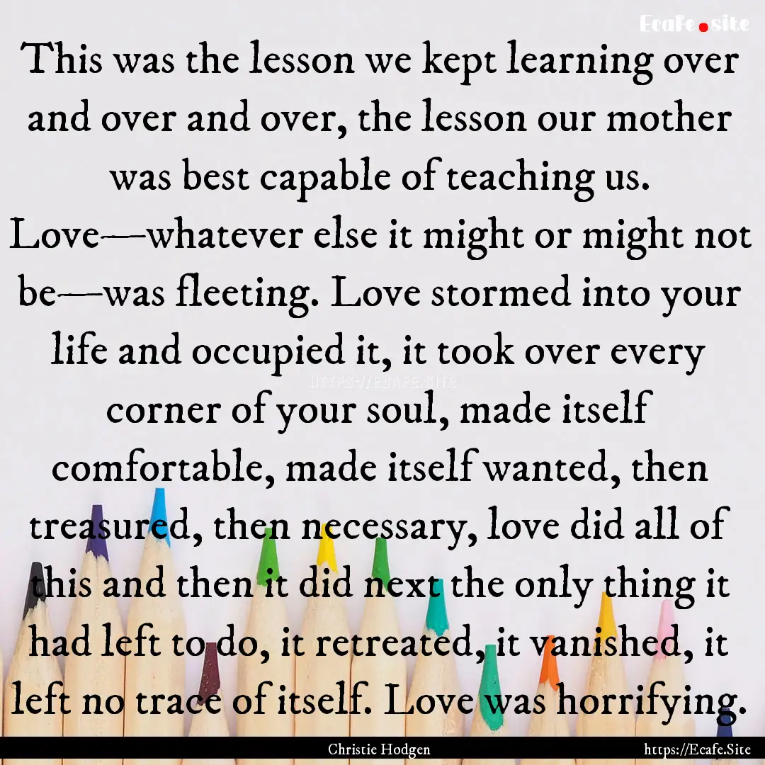 This was the lesson we kept learning over.... : Quote by Christie Hodgen