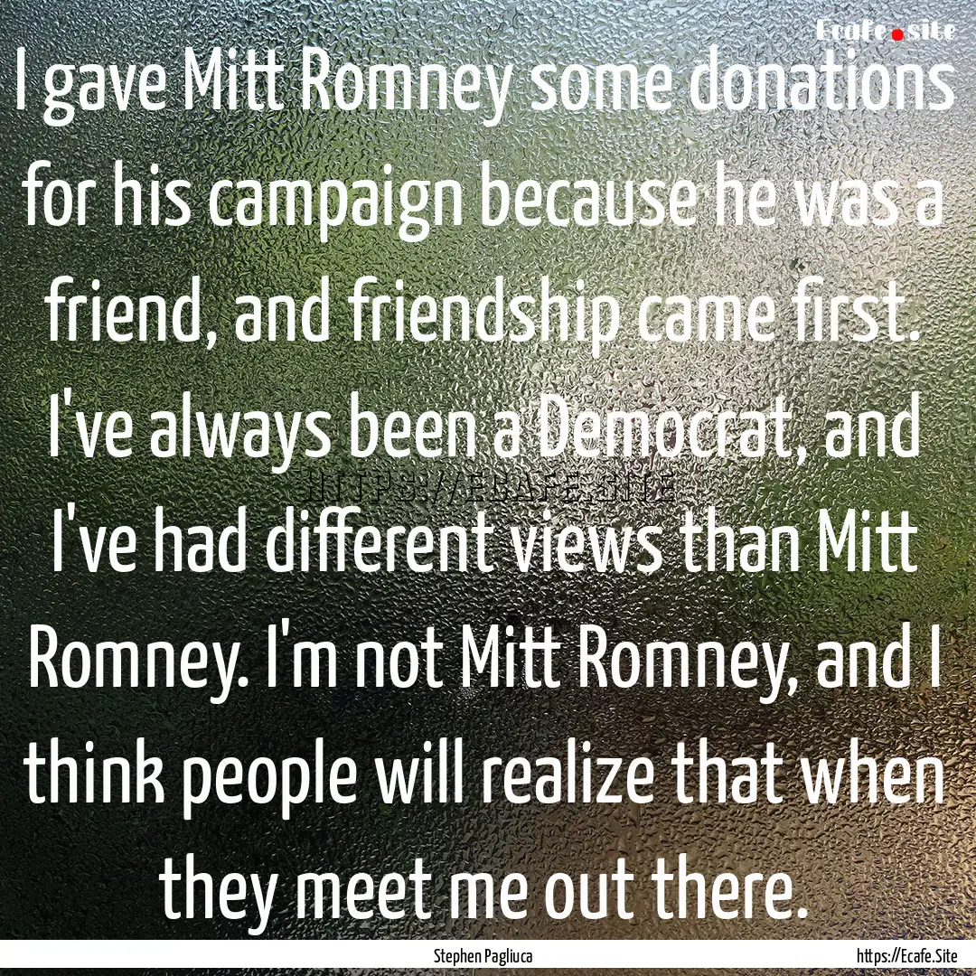 I gave Mitt Romney some donations for his.... : Quote by Stephen Pagliuca