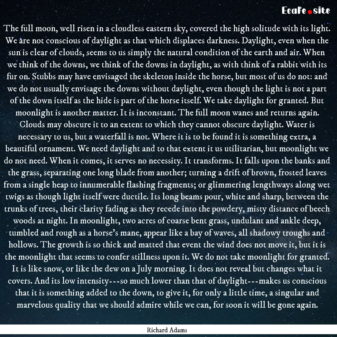 The full moon, well risen in a cloudless.... : Quote by Richard Adams
