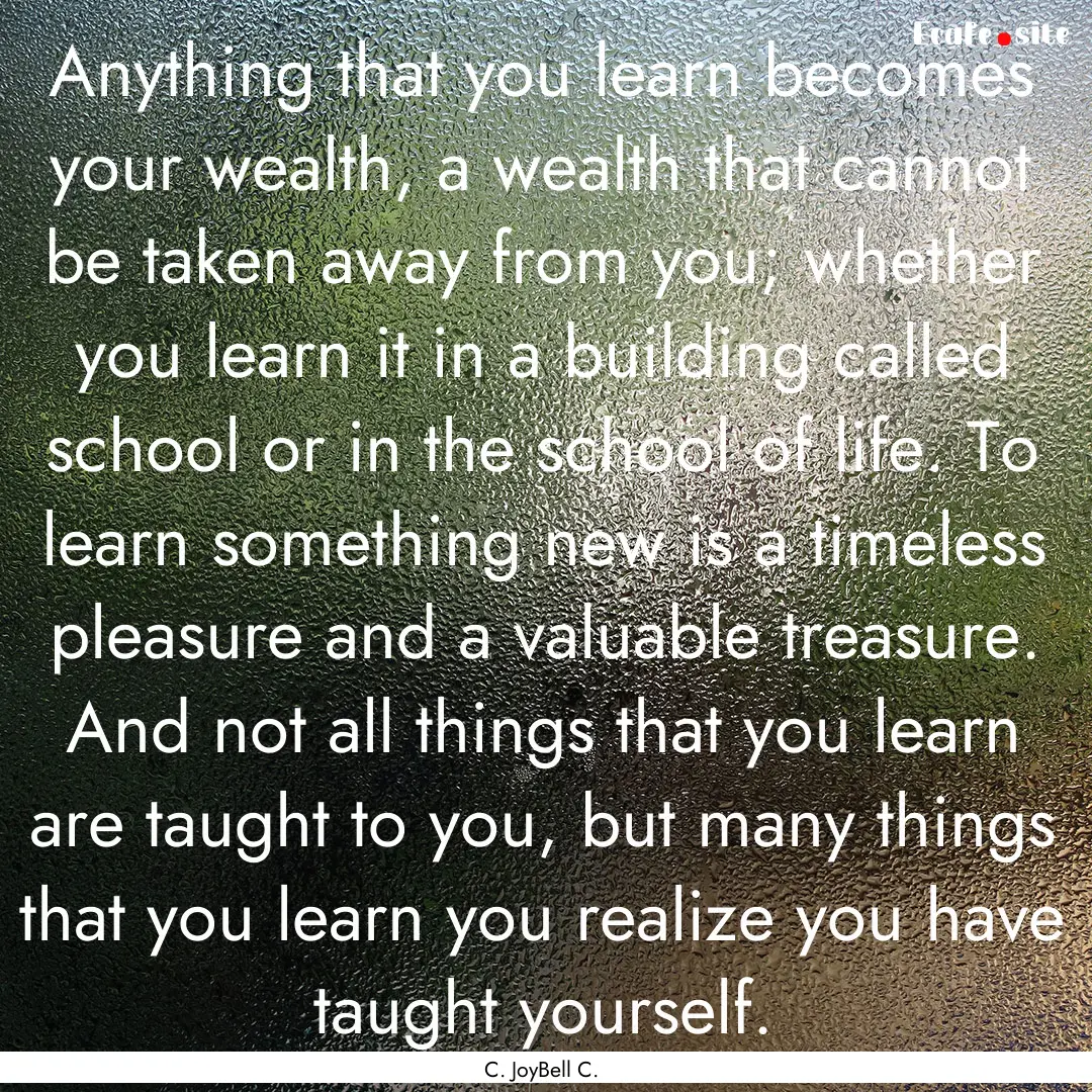 Anything that you learn becomes your wealth,.... : Quote by C. JoyBell C.