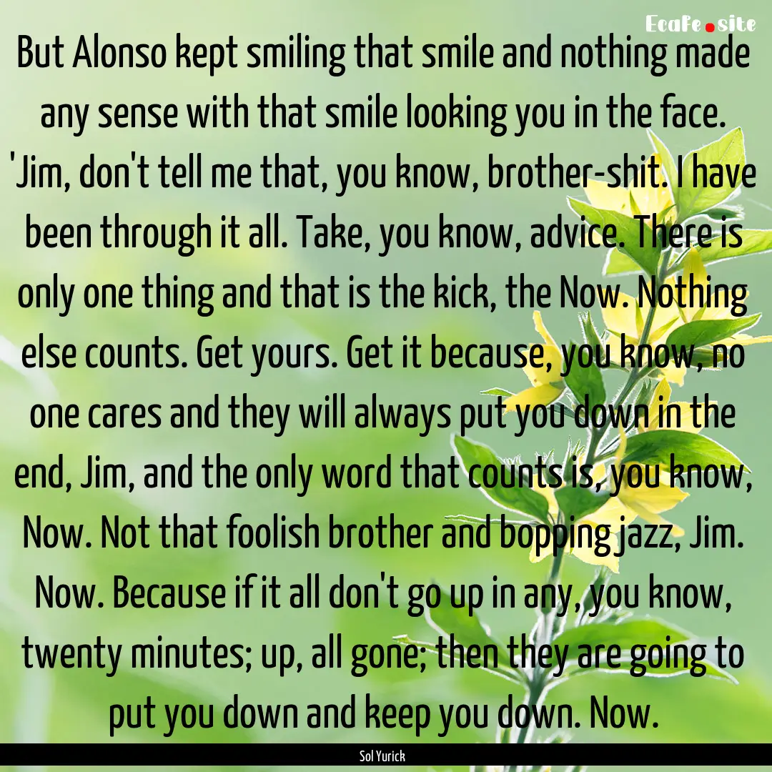 But Alonso kept smiling that smile and nothing.... : Quote by Sol Yurick