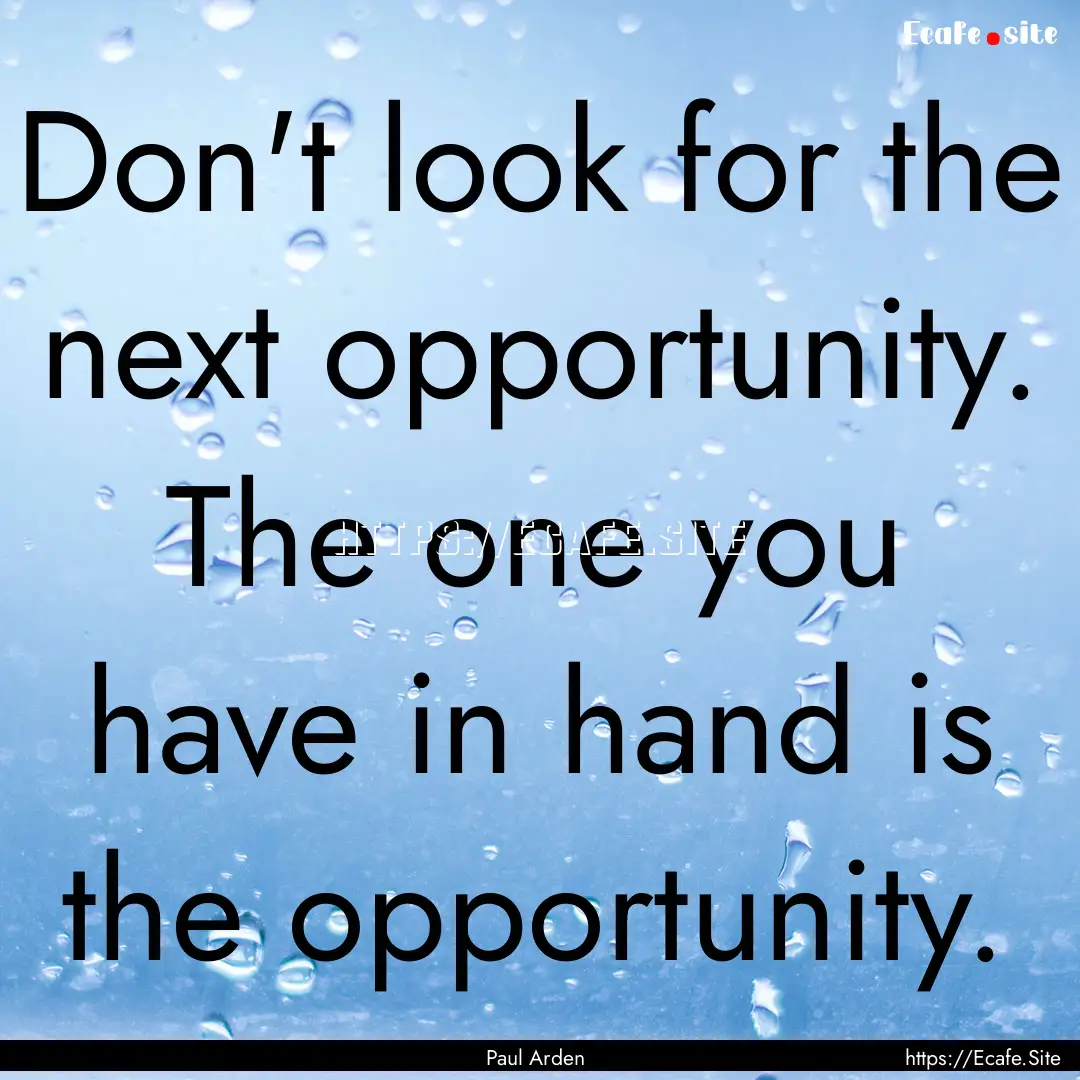 Don't look for the next opportunity. The.... : Quote by Paul Arden