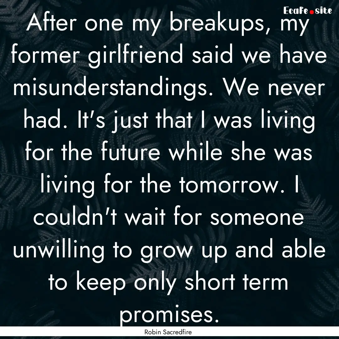 After one my breakups, my former girlfriend.... : Quote by Robin Sacredfire