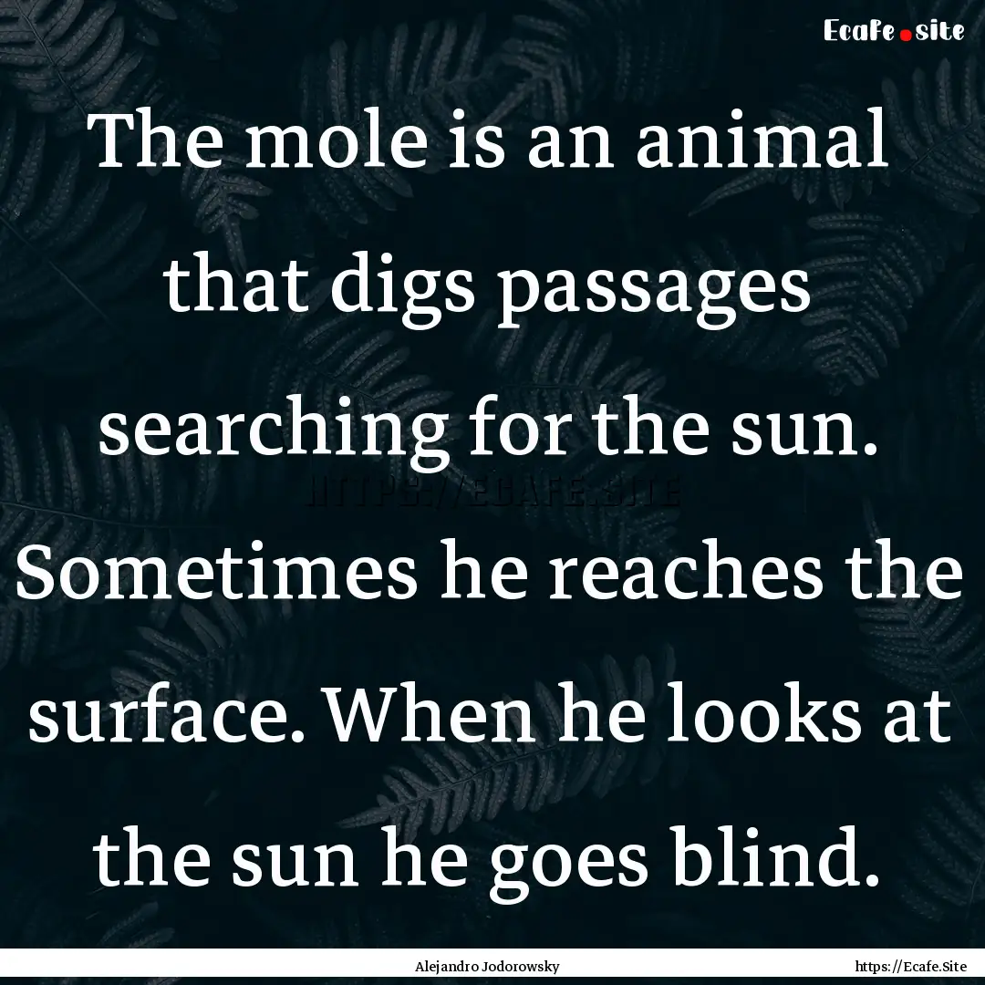 The mole is an animal that digs passages.... : Quote by Alejandro Jodorowsky