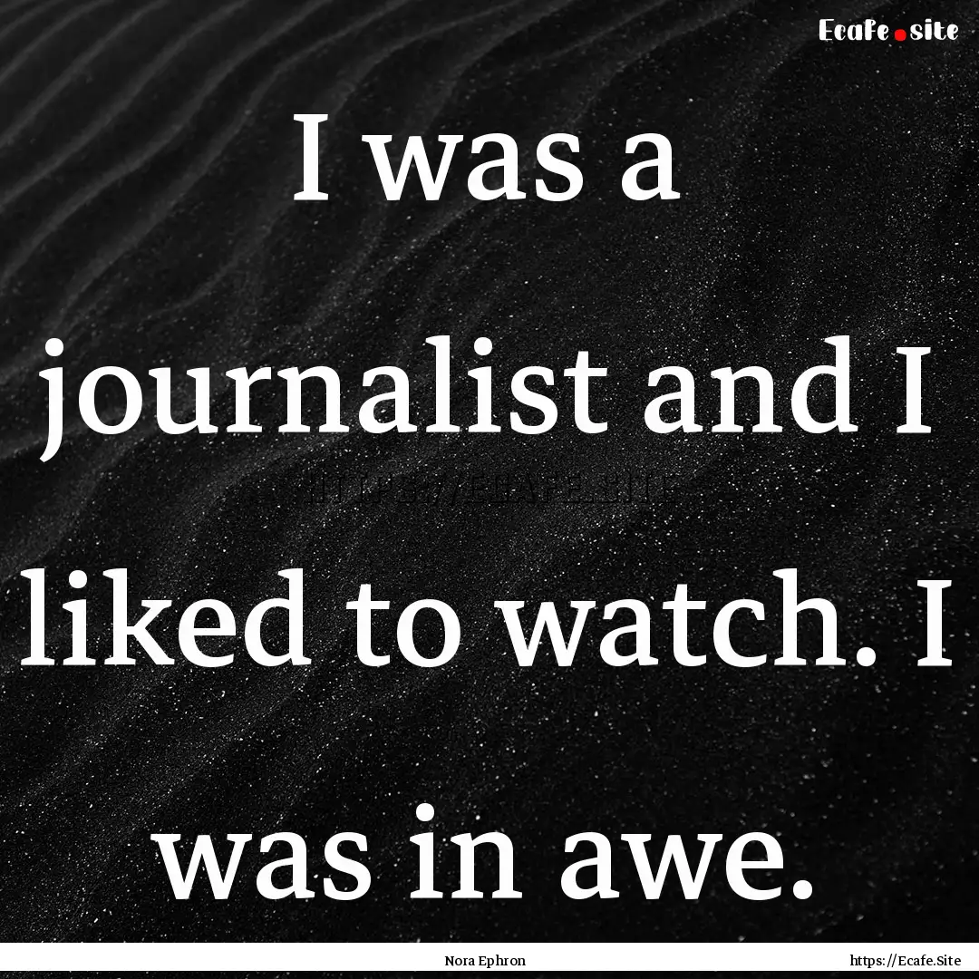 I was a journalist and I liked to watch..... : Quote by Nora Ephron