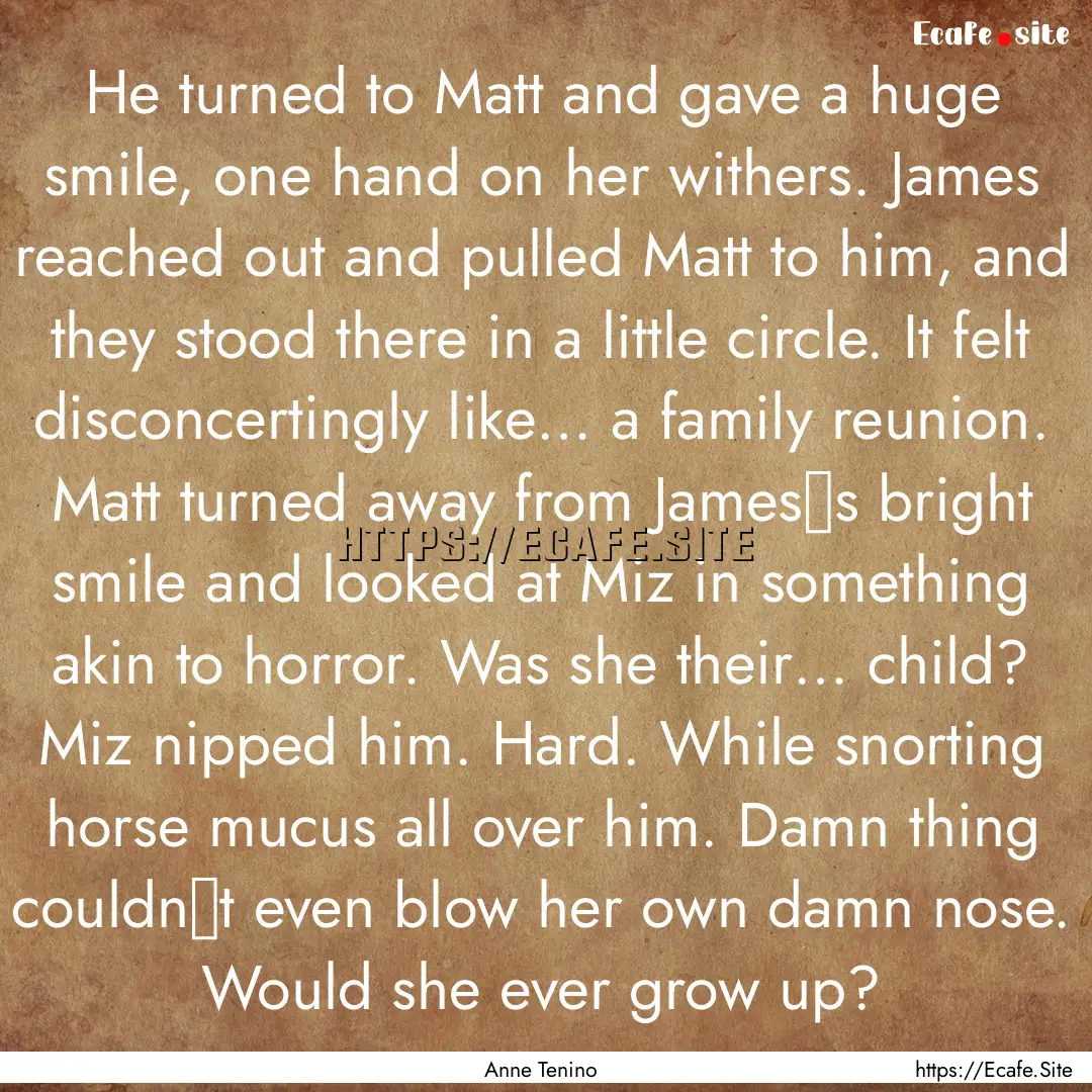 He turned to Matt and gave a huge smile,.... : Quote by Anne Tenino