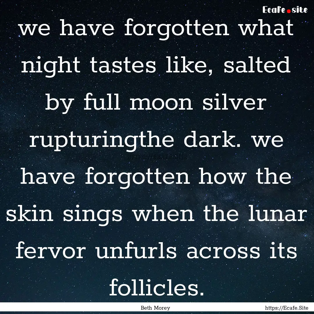 we have forgotten what night tastes like,.... : Quote by Beth Morey