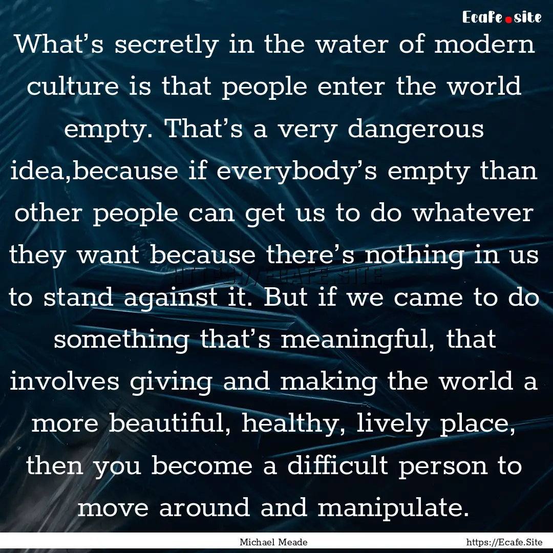 What’s secretly in the water of modern.... : Quote by Michael Meade