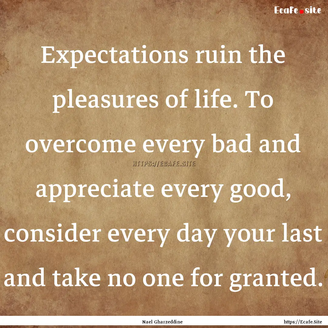 Expectations ruin the pleasures of life..... : Quote by Nael Gharzeddine