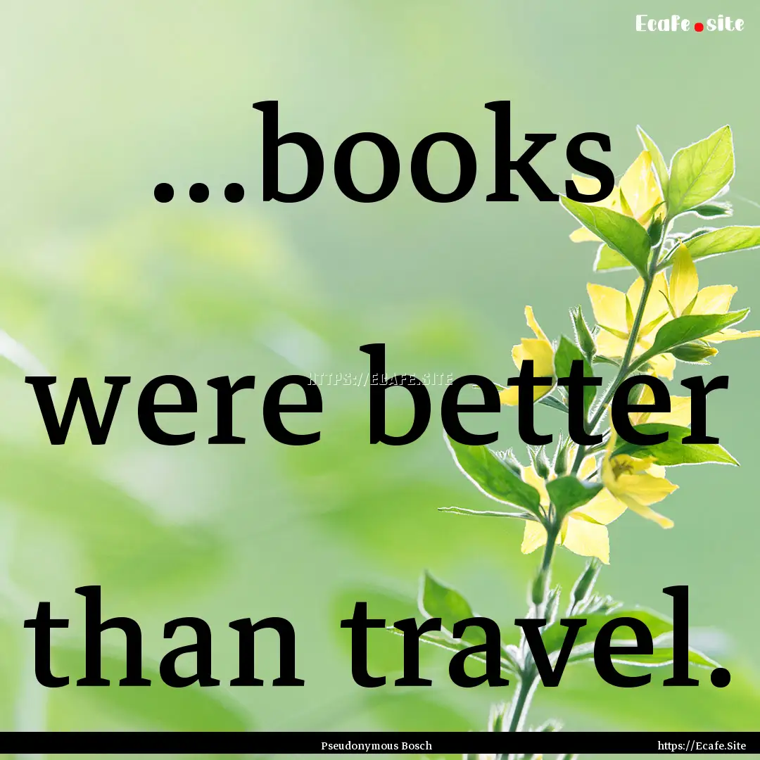 ...books were better than travel. : Quote by Pseudonymous Bosch