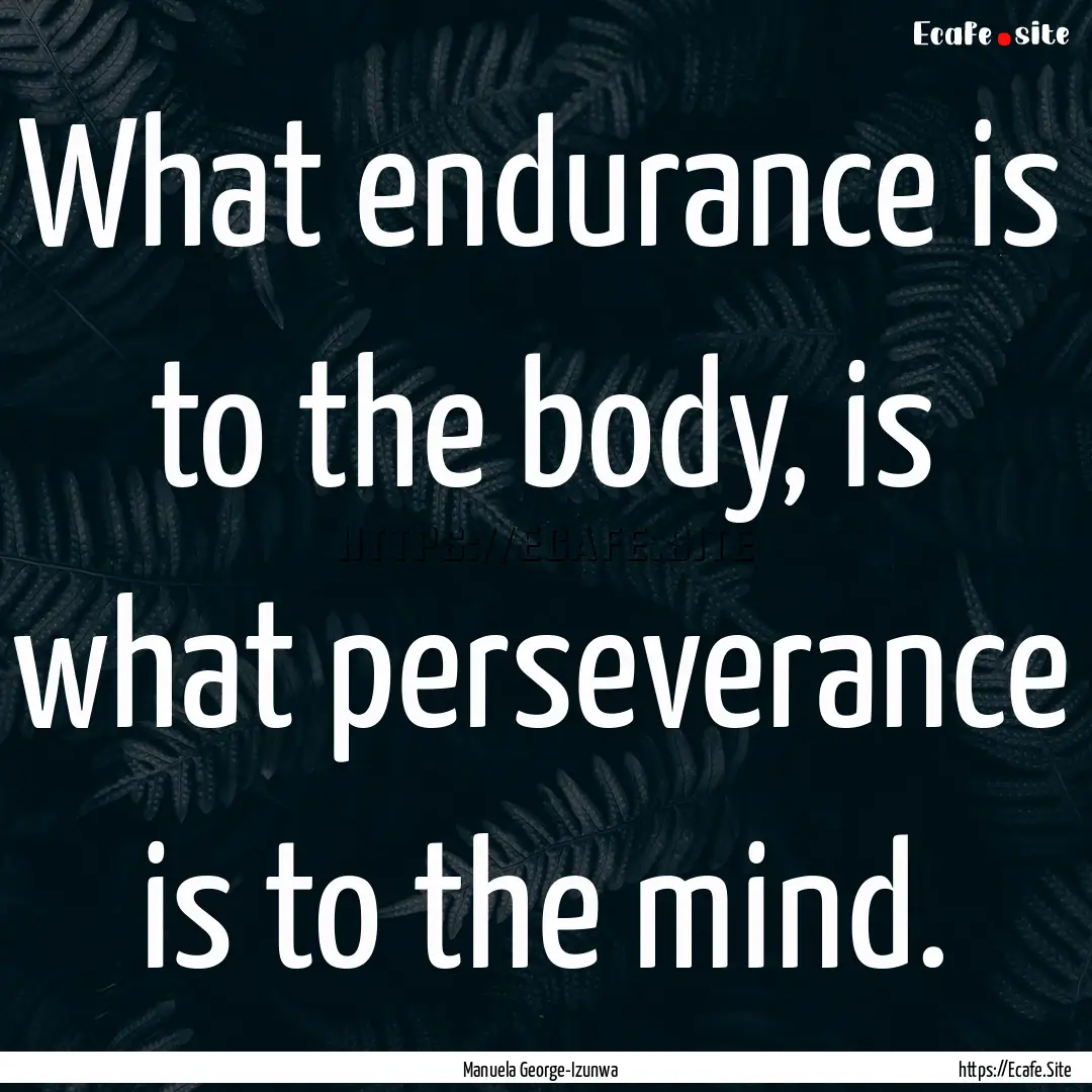 What endurance is to the body, is what perseverance.... : Quote by Manuela George-Izunwa