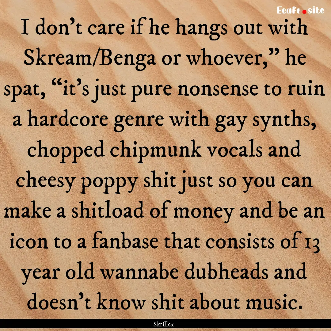 I don’t care if he hangs out with Skream/Benga.... : Quote by Skrillex