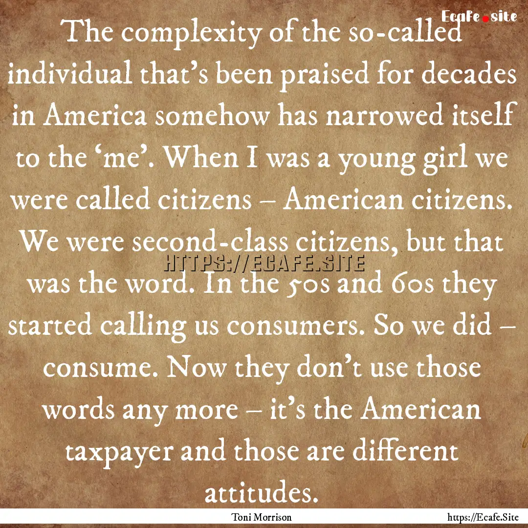 The complexity of the so-called individual.... : Quote by Toni Morrison