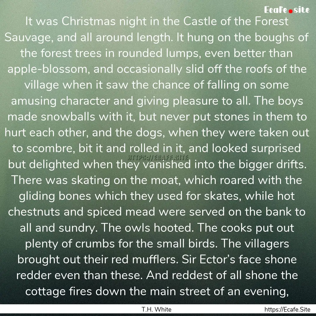 It was Christmas night in the Castle of the.... : Quote by T.H. White