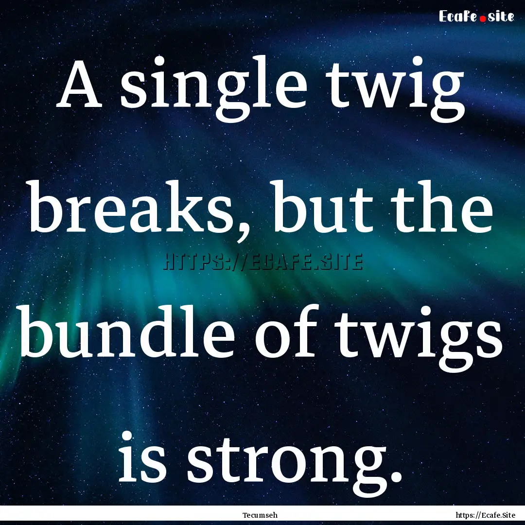 A single twig breaks, but the bundle of twigs.... : Quote by Tecumseh