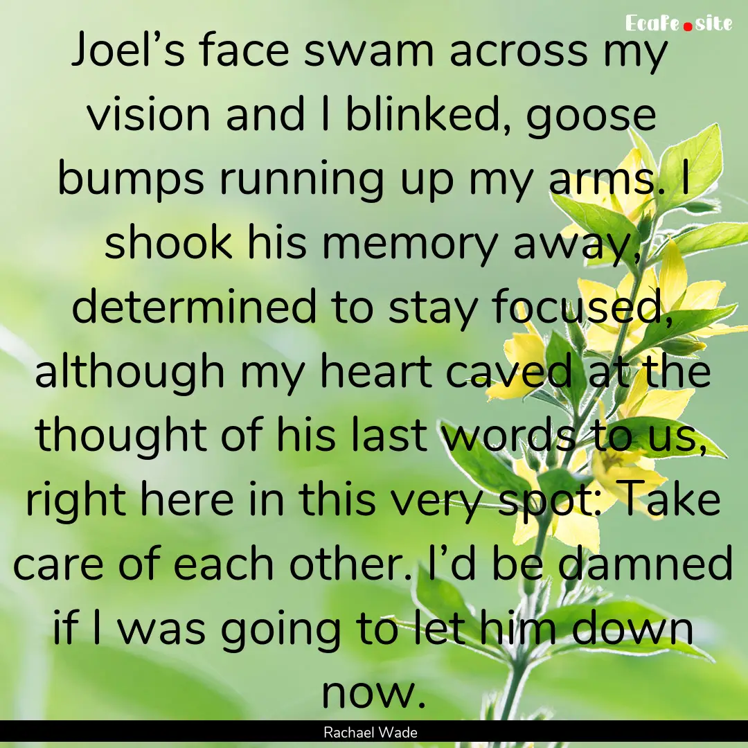 Joel’s face swam across my vision and I.... : Quote by Rachael Wade