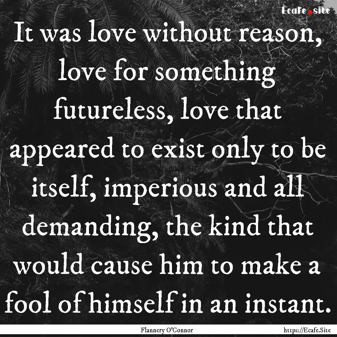 It was love without reason, love for something.... : Quote by Flannery O'Connor