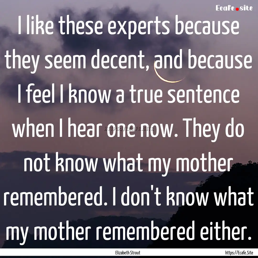 I like these experts because they seem decent,.... : Quote by Elizabeth Strout