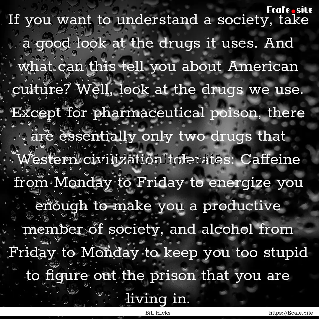 If you want to understand a society, take.... : Quote by Bill Hicks