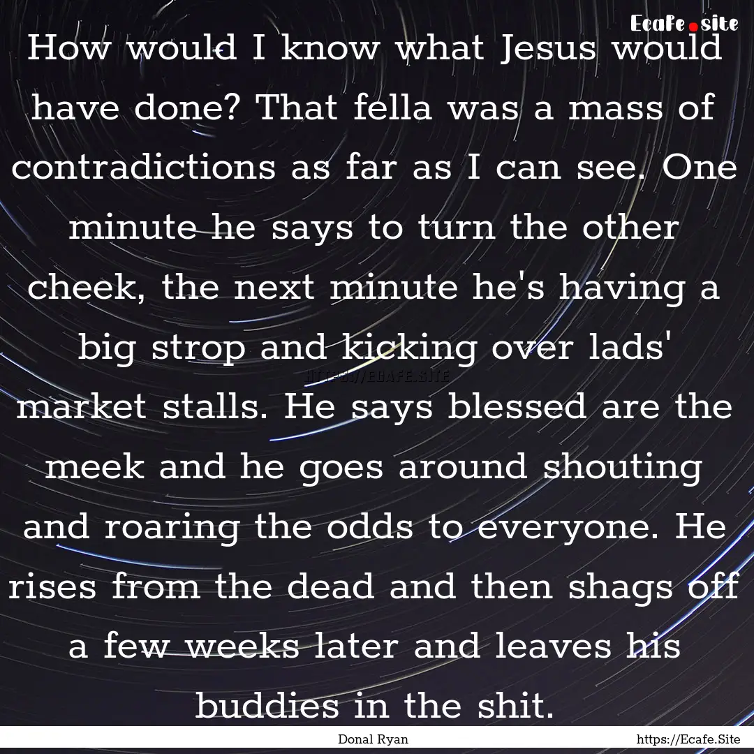 How would I know what Jesus would have done?.... : Quote by Donal Ryan