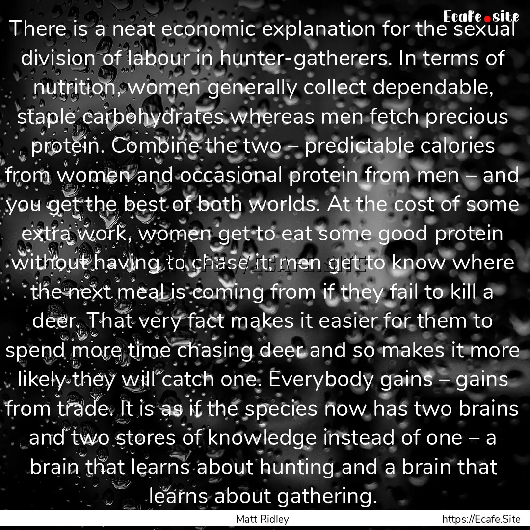 There is a neat economic explanation for.... : Quote by Matt Ridley