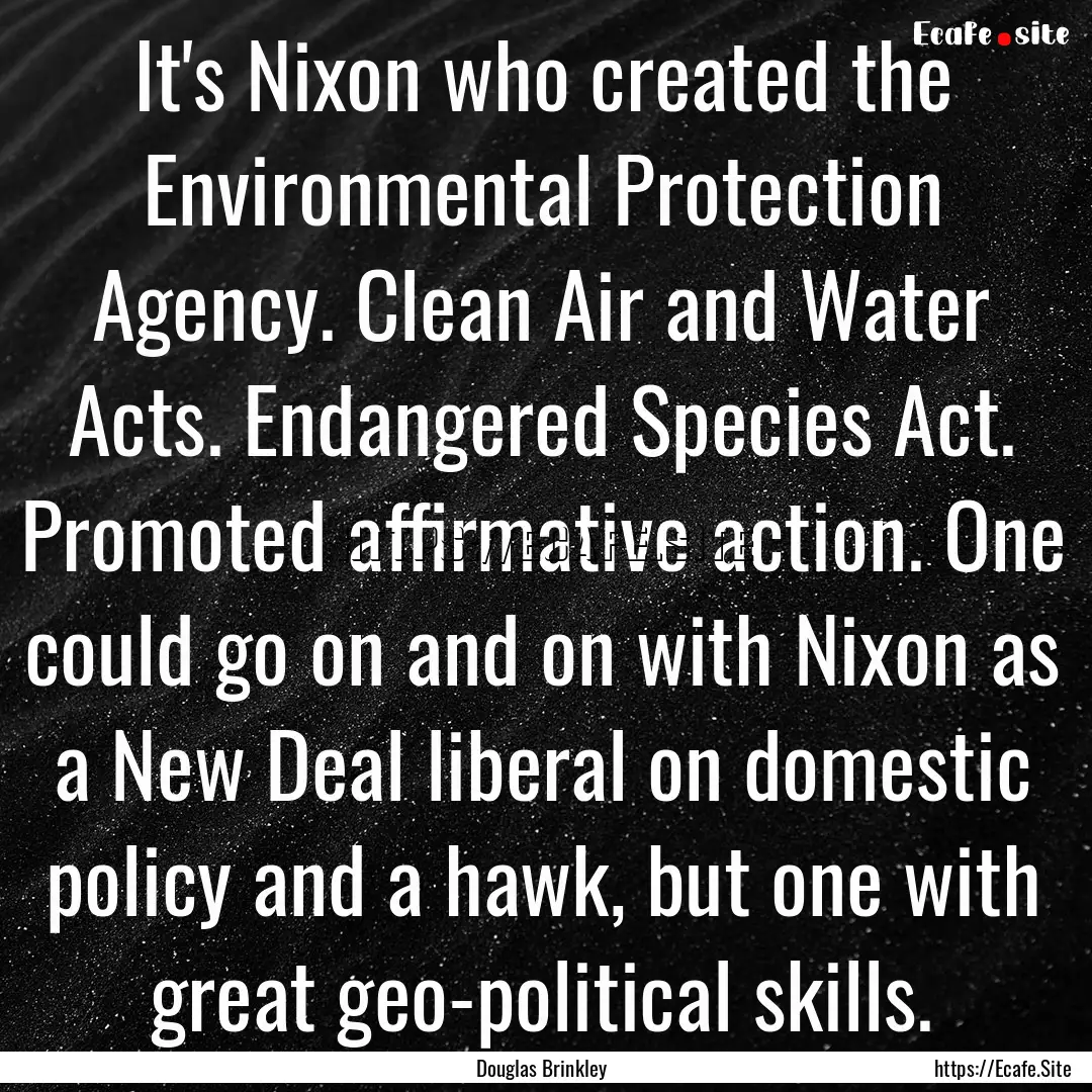 It's Nixon who created the Environmental.... : Quote by Douglas Brinkley