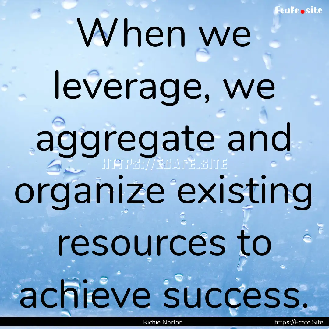 When we leverage, we aggregate and organize.... : Quote by Richie Norton