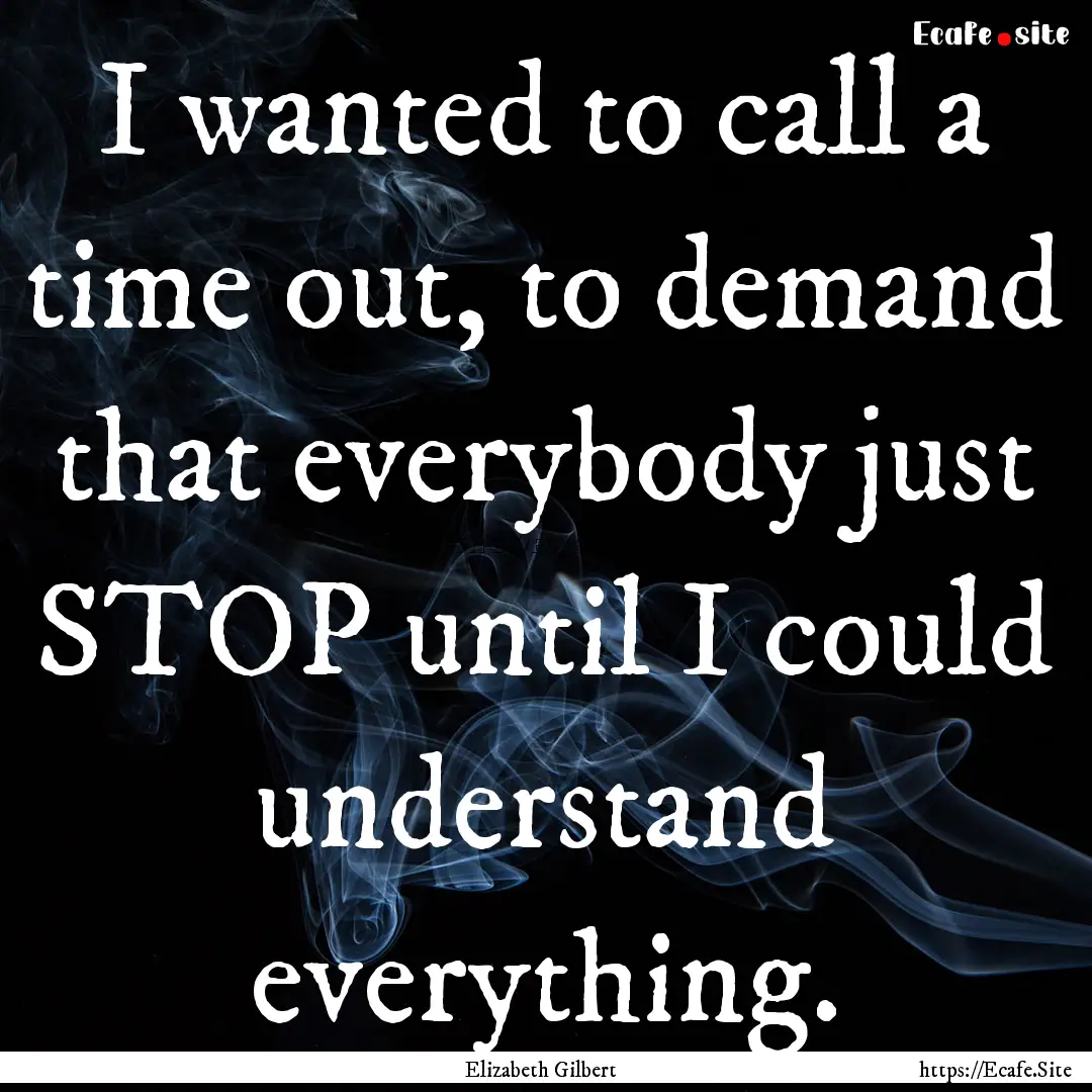 I wanted to call a time out, to demand that.... : Quote by Elizabeth Gilbert