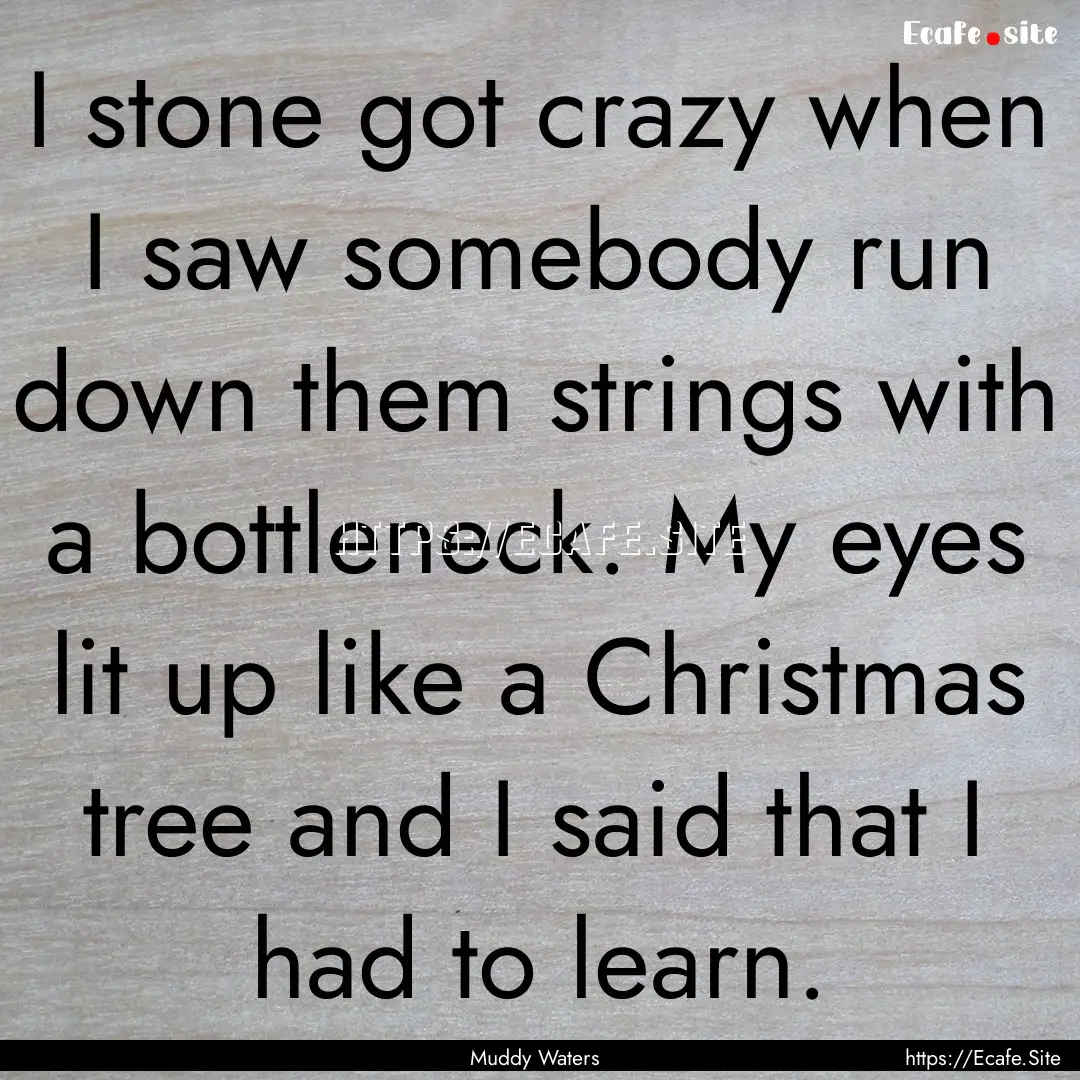 I stone got crazy when I saw somebody run.... : Quote by Muddy Waters