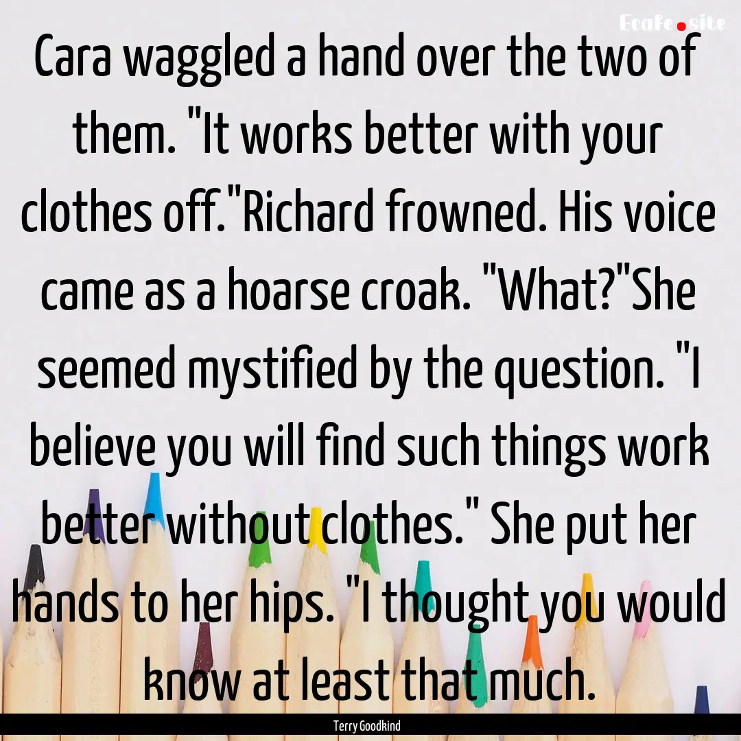 Cara waggled a hand over the two of them..... : Quote by Terry Goodkind