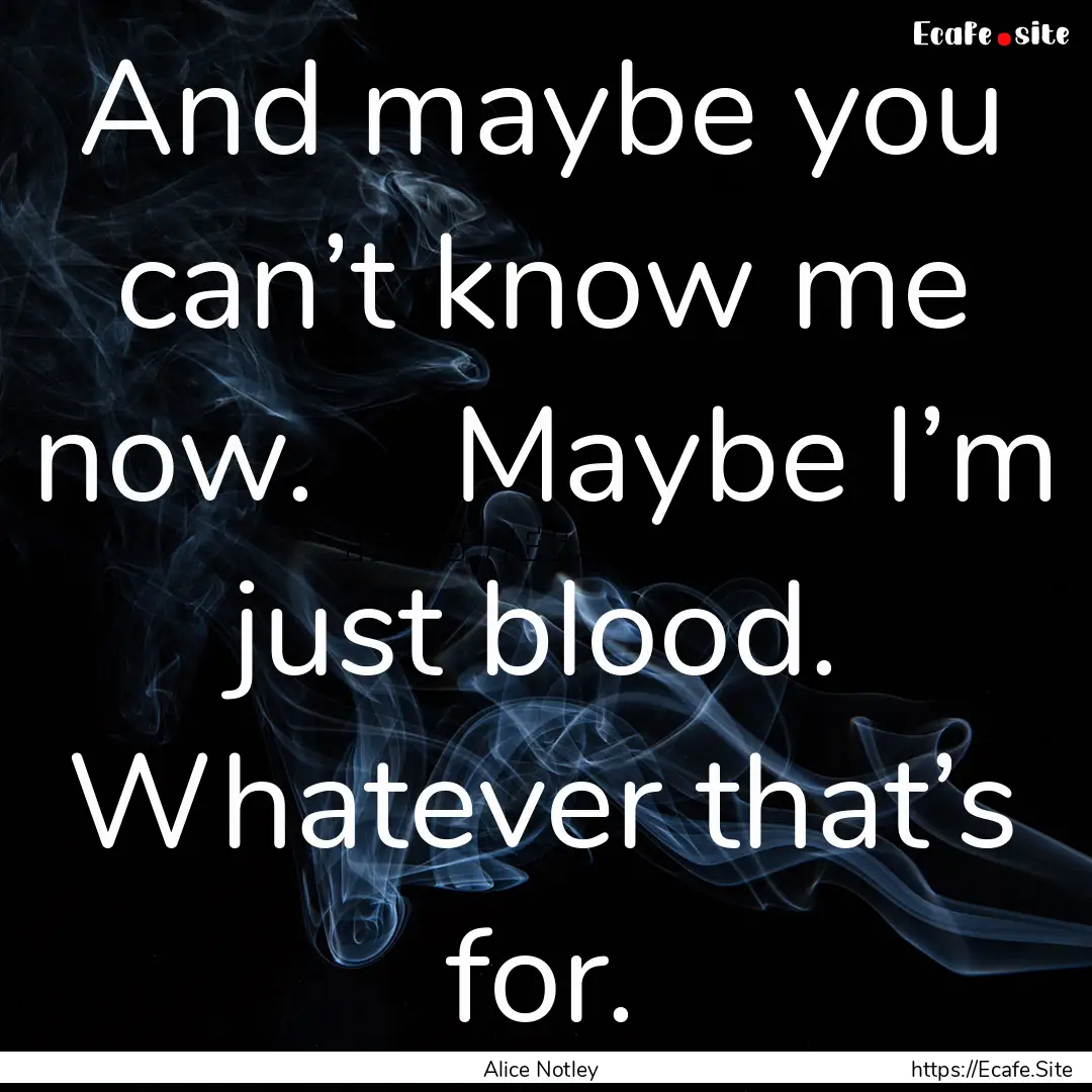 And maybe you can’t know me now.   Maybe.... : Quote by Alice Notley