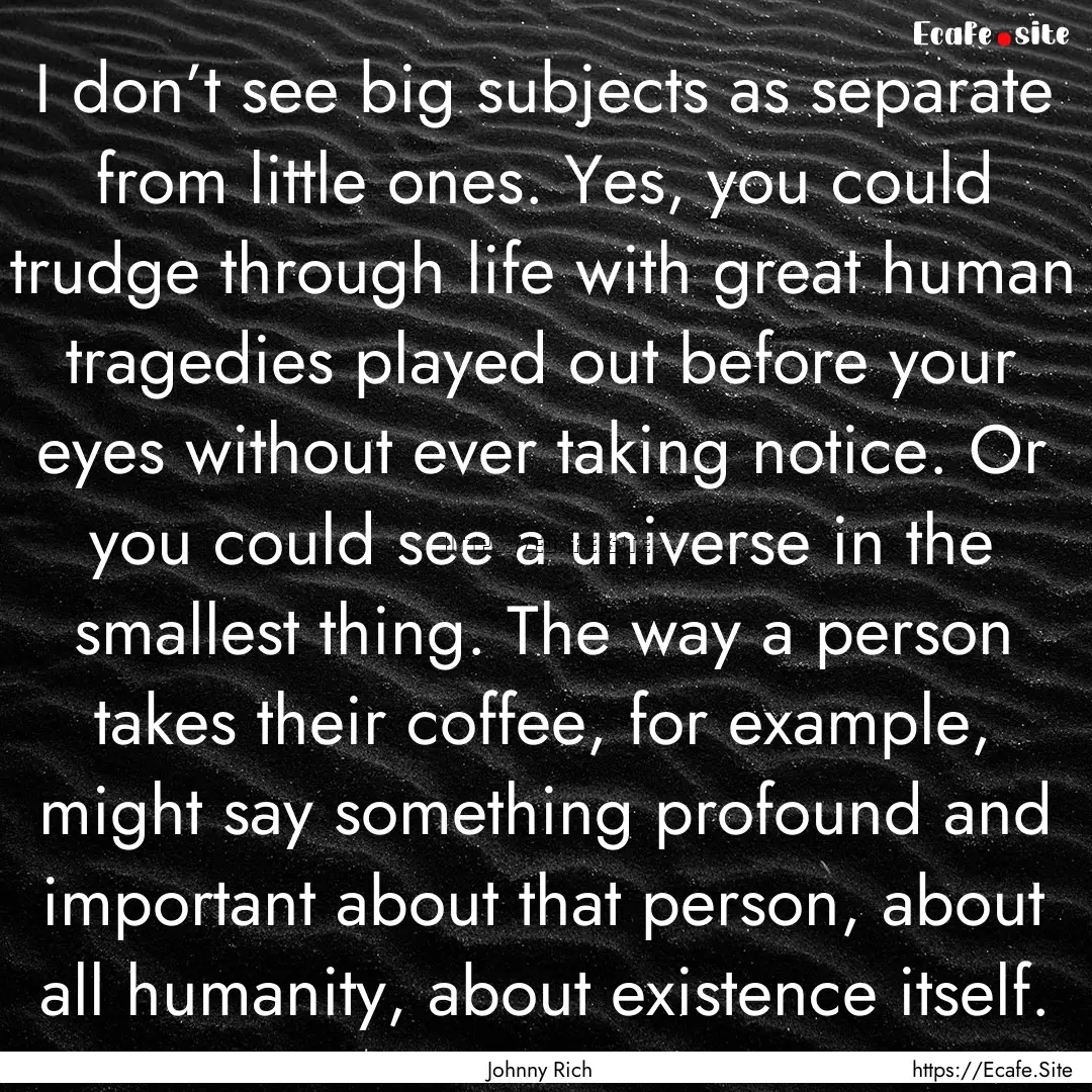 I don’t see big subjects as separate from.... : Quote by Johnny Rich