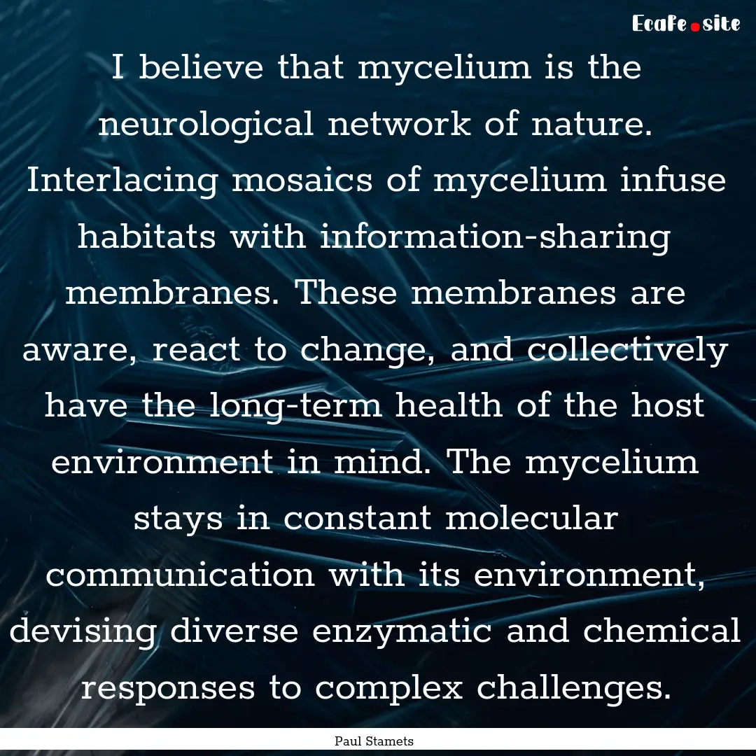 I believe that mycelium is the neurological.... : Quote by Paul Stamets