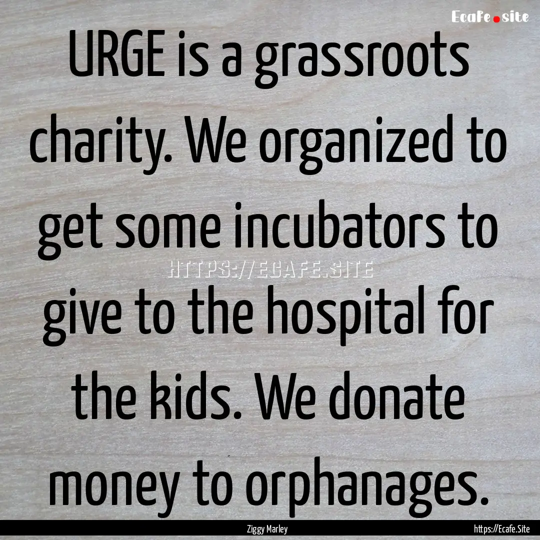 URGE is a grassroots charity. We organized.... : Quote by Ziggy Marley