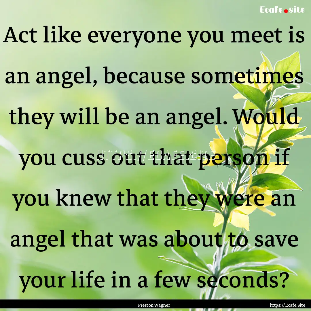 Act like everyone you meet is an angel, because.... : Quote by Preston Wagner