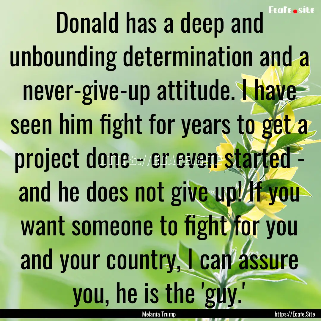 Donald has a deep and unbounding determination.... : Quote by Melania Trump