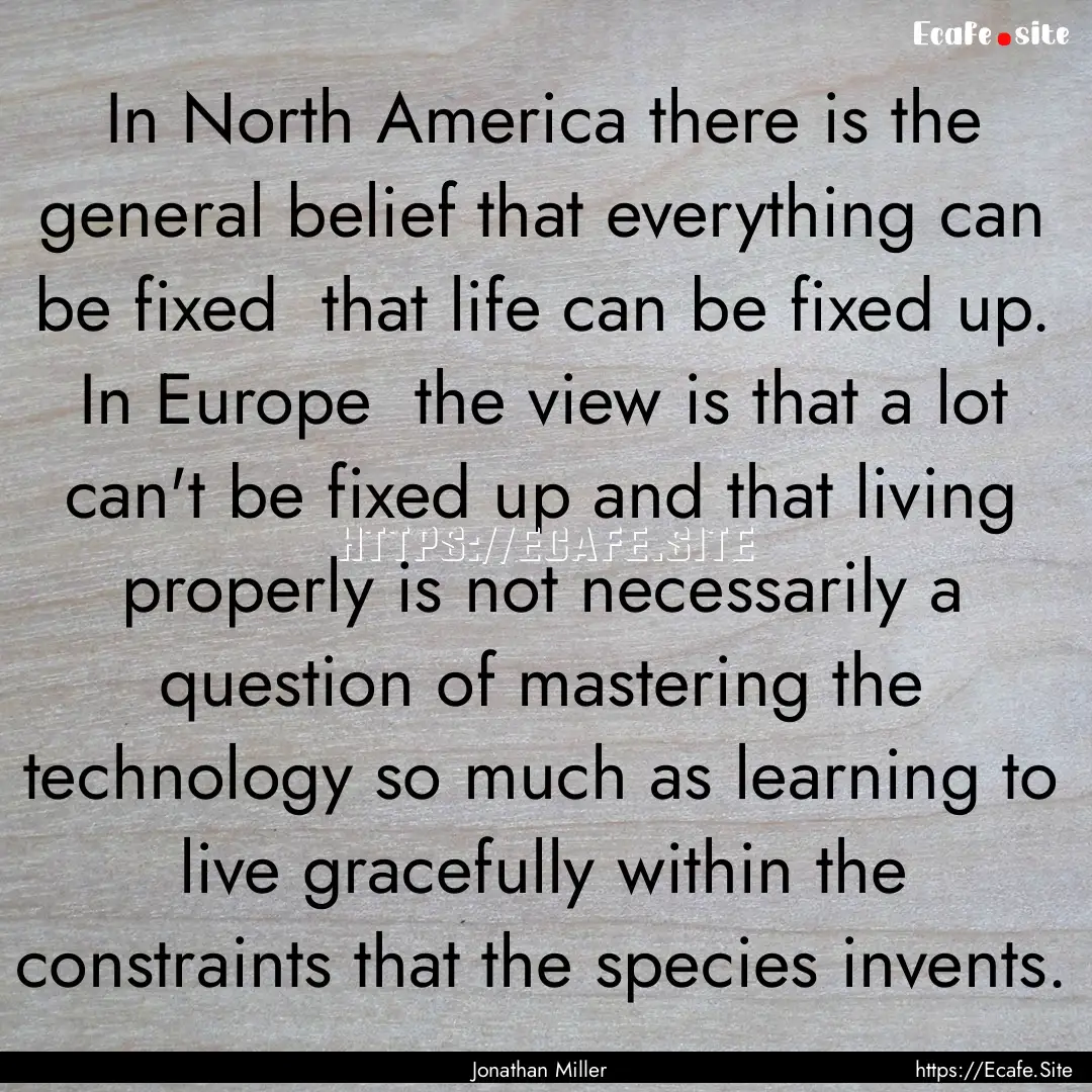 In North America there is the general belief.... : Quote by Jonathan Miller