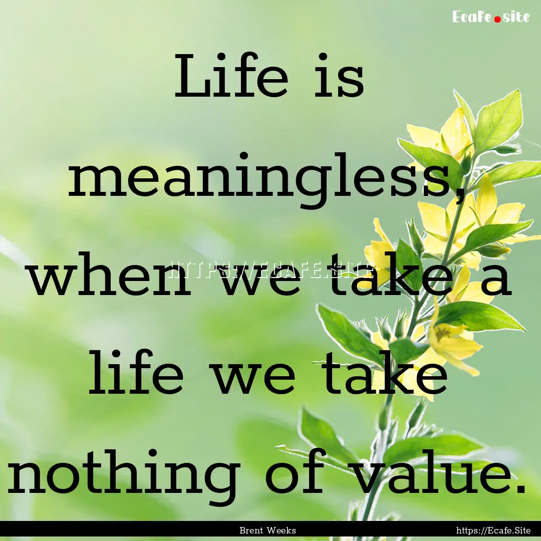 Life is meaningless, when we take a life.... : Quote by Brent Weeks