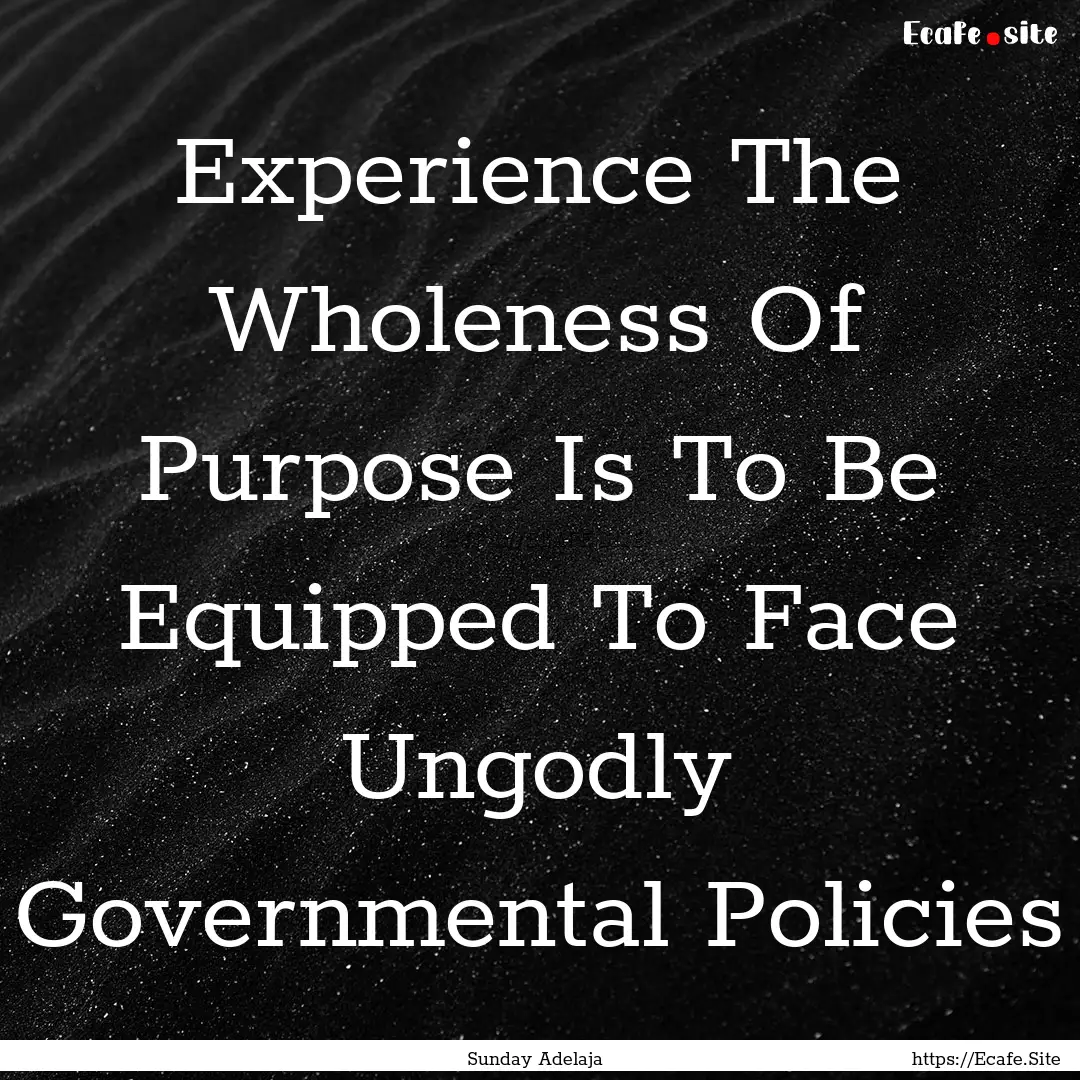 Experience The Wholeness Of Purpose Is To.... : Quote by Sunday Adelaja